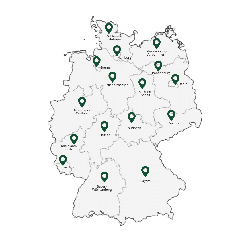 Deutschlandweite HYLA Beratung mit regionalen Ansprechpartnern und Standort-Markierungen auf der Deutschlandkarte